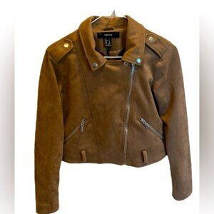 Brown Faux Suede Moto Biker Jacket Size Small